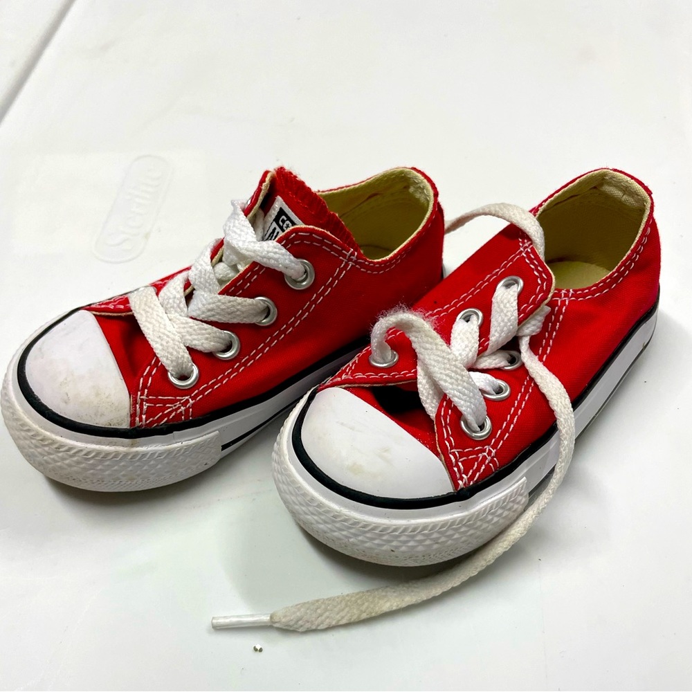 Toddler/baby size 5 red converse sneakers.